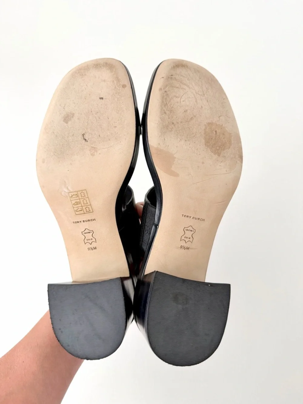 TORY BURCH | Eleanor 55mm Black Leather Logo Block Heel Slingback Sandals 9.5
